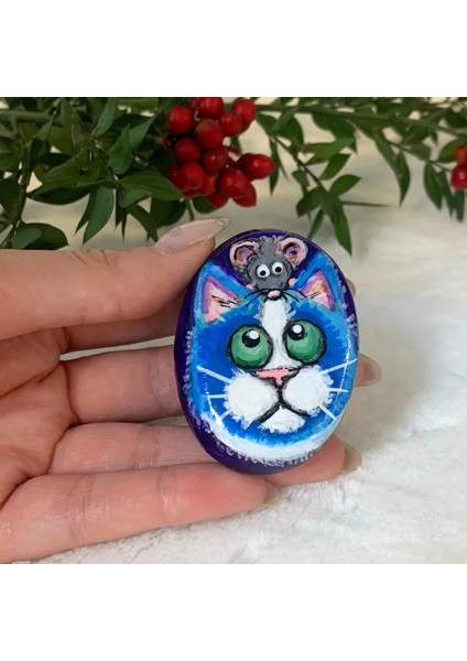 Taş Kedi Fare Oyunu Temalı Dekoratif Obje - 4 x 6 cm