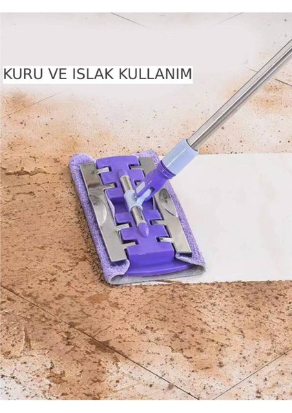 Sihirli Mandallı Teleskobik Mop Temizlik Seti 1 Adet Yedek Bezi