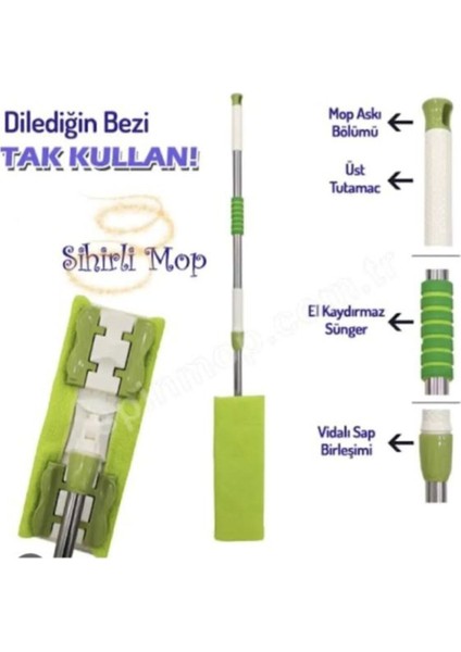 Sihirli Mandallı Teleskobik Mop Temizlik Seti 1 Adet Yedek Bezi