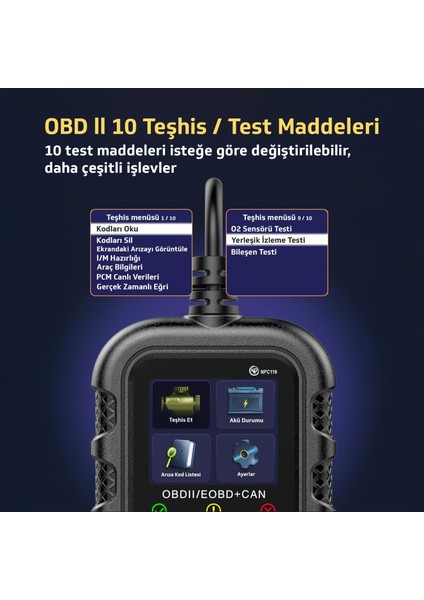 NPC119 1.8" Renkli Türkçe Ekran OBDII/EOBD+CAN Modlu Otomatik Araç Arıza Tespit/Silme Cihazı fırsatları