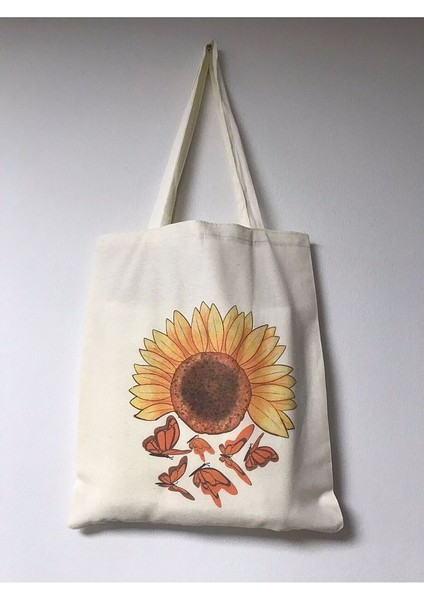 Ayçiçeği ve Kelebek Baskılı Bez Çanta fiyatları