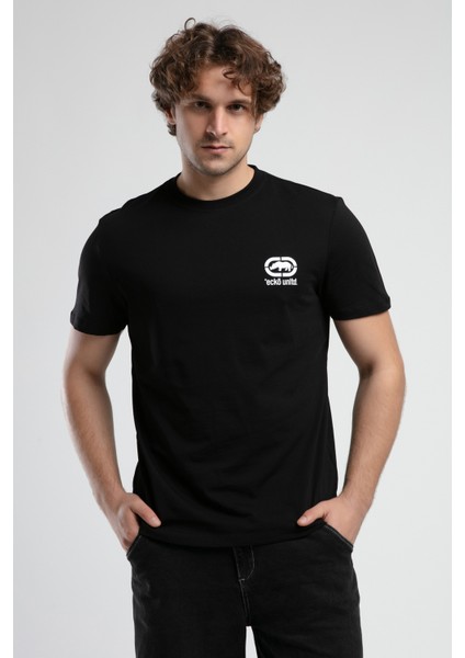ECKO UNLTD Corınth Siyah - Beyaz Bisiklet Yaka Baskılı Standard Fit Erkek Tshirt