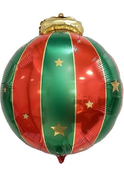 Yeni Yıl Konsepti Kırmızı Yeşil Renkli Dekor Süsü Yılbaşı Top Folyo Balon