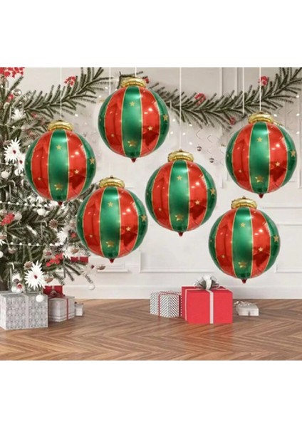 Yeni Yıl Konsepti Kırmızı Yeşil Renkli Dekor Süsü Yılbaşı Top Folyo Balon
