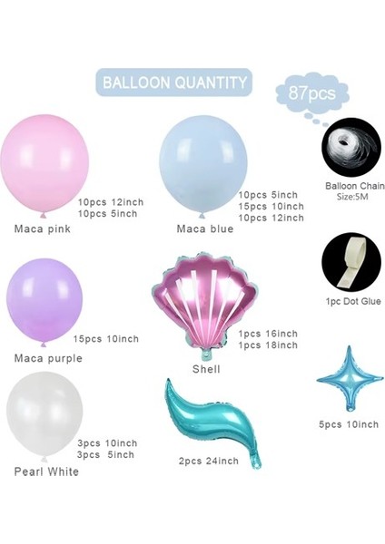 Deniz Kızı Doğum Günü Balon Dekorasyon Seti modelleri