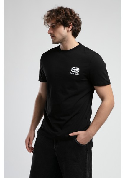 Corınth Siyah - Beyaz Bisiklet Yaka Baskılı Standard Fit Erkek Tshirt fiyatları