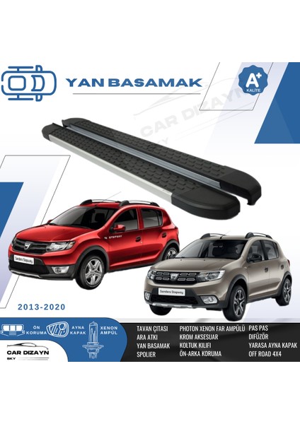 Daccia Sandero Stepway Alüminyum Yan Basamak Marşpiyel Koruma 2013>2014>2015>2016>2018>2019>2020