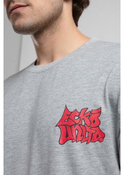 ECKO UNLTD Bryant Gri Bisiklet Yaka Baskılı Oversize Erkek Tshirt
