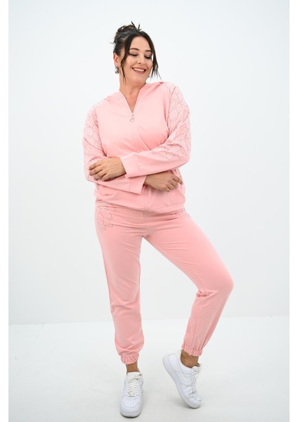 Kadın Büyük Beden Kapüşonlu Taş Süsleme Detaylı Eşofman Takımı 8129-25 fiyatları