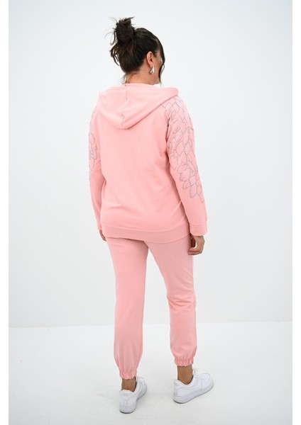 Kadın Büyük Beden Kapüşonlu Taş Süsleme Detaylı Eşofman Takımı 8129-25 indirimleri