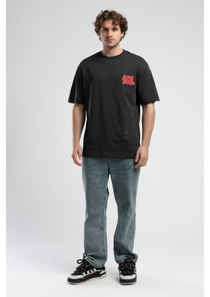 Bryant Antrasit Bisiklet Yaka Oversize Erkek Tshirt