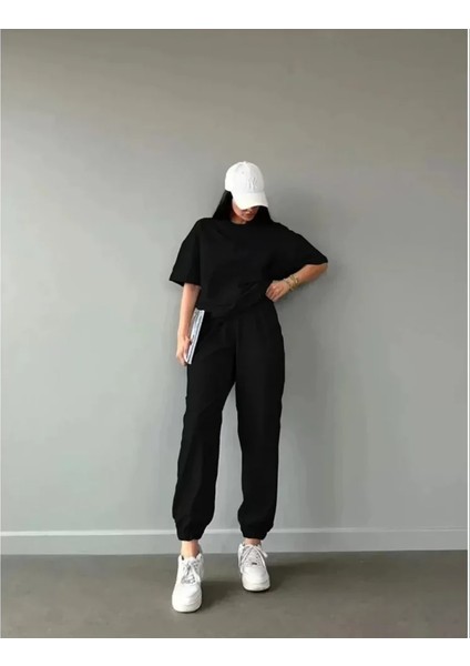 Mrt Concept Unisex Düz T-Shirt ve Eşofman Takımı - Siyah