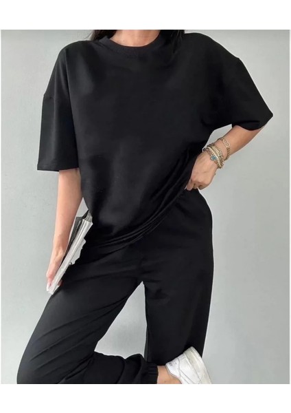 Mrt Concept Unisex Düz T-Shirt ve Eşofman Takımı - Siyah