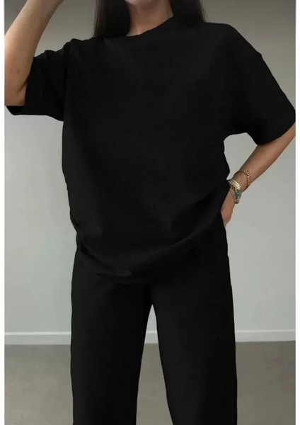 Mrt Concept Unisex Düz T-Shirt ve Eşofman Takımı - Siyah