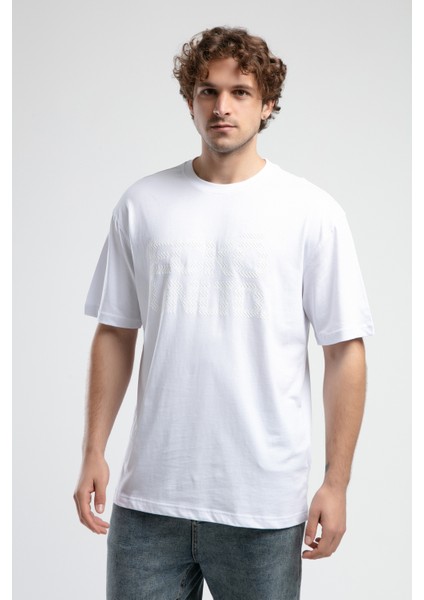 ECKO UNLTD Astorıa Beyaz Bisiklet Yaka Baskılı Oversize Erkek Tshirt