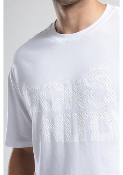 ECKO UNLTD Astorıa Beyaz Bisiklet Yaka Baskılı Oversize Erkek Tshirt