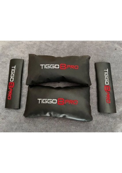 Chery Tiggo 8 Pro Nakışlı 2 Adet Deri Boyun Yastığı ve 2 Adet Kemer Pedi