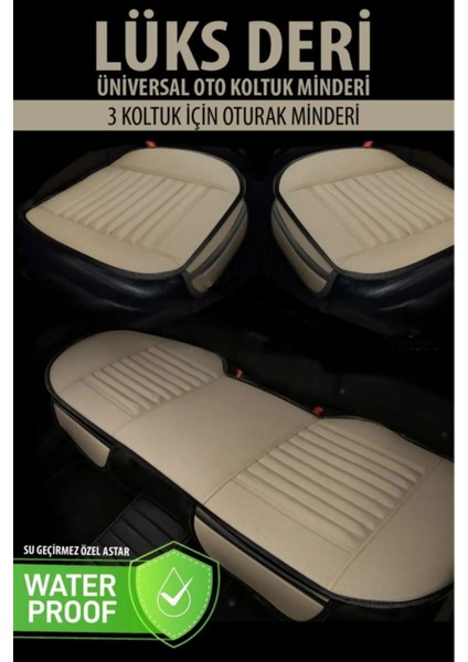 Citroen Su Geçirmez Lüks Deri Bej Oto Koltuk Minderi 3'lü Oturak