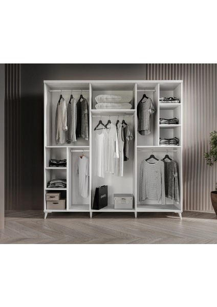 Ücretsiz Montaj - %100 MDF Sport 6 Kapaklı Beyaz Yatak Odası Takımı Baza Dahil