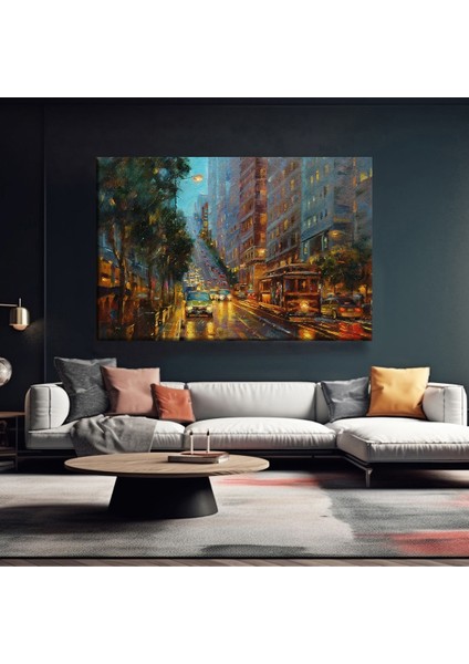 Günbatımında Şehir Kalabalığı Kanvas Tablo
