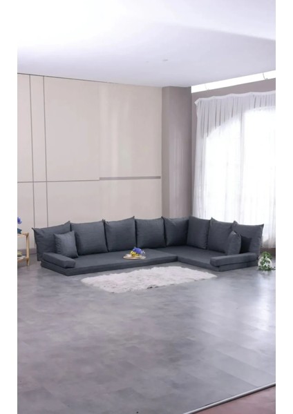 Keten Kumaş Köşe Takımı Yer Minderi Premium Şark Köşesi Takımı 90X190CM