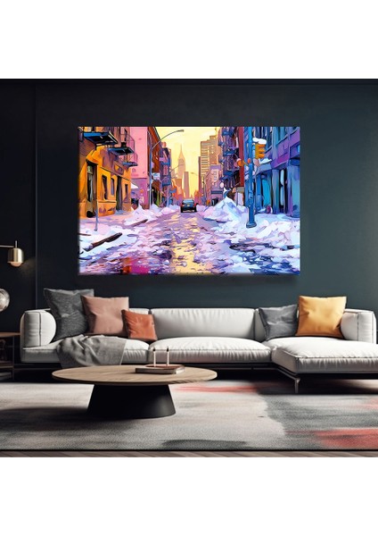 Renklerle Kaplı Kış Gecesi Kanvas Tablo