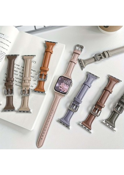 Apple Uyumlu Deri Kayış - KAHVERENGİ-22MM