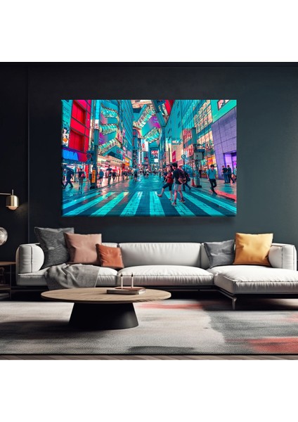Neon Şehir Yaşamı Kanvas Tablo