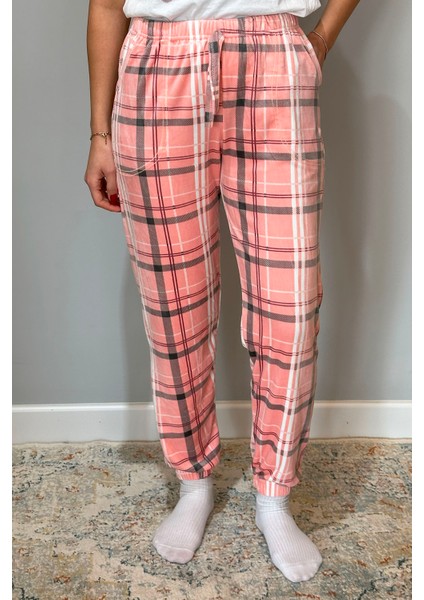 Kadın Kadife Tek Alt 140 Ekose Pudra