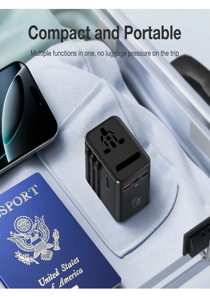 Fc-22 200+ÜLKE 45W Global Seyahat Şarj Aleti - 2 Usb-A, 3 Type-C, 1 Ac Priz Adaptörü Çoğaltıcı