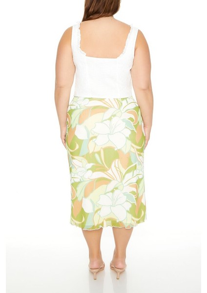Plus Size Tropikal Desenli Midi Etek indirimleri