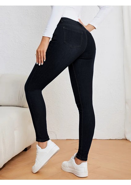 Kadın Yüksek Bel Dar Paça Süper Skinny Fit Esnek Bilek Boy Denim Jean Kot Pantolon C596 indirimleri