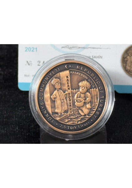 2021 Nasreddin Hoca No. 7 &quot;kazan Doğurdu&quot; Sertifikalı Bronz Hatıra Parası