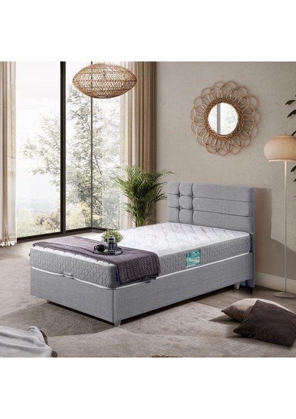 Viyana Tek Kişilik Baza Başlık Comfort Yatak Seti - Açık Gri