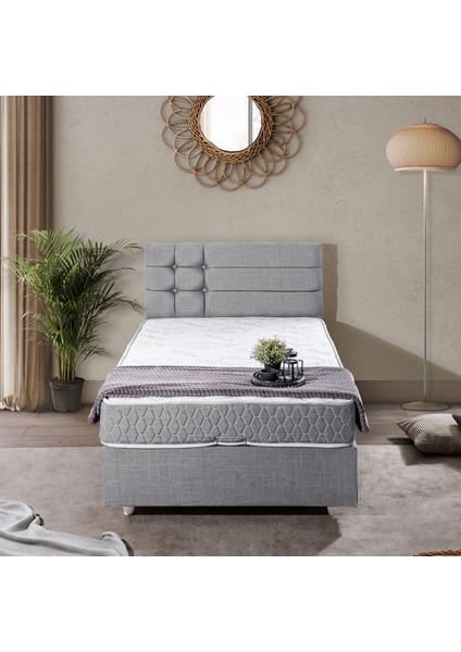 Viyana Tek Kişilik Baza Başlık Comfort Yatak Seti - Açık Gri