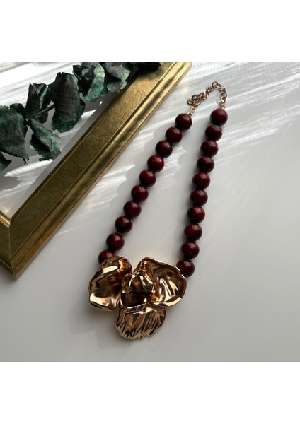 Marka Gold Çiçekli Bordo Boncuk Kolye fiyatları