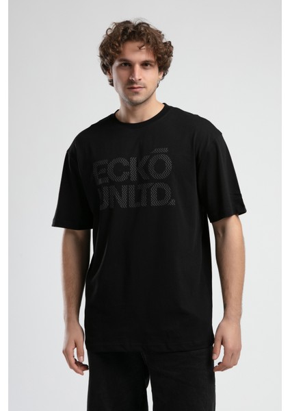 ECKO UNLTD Astorıa Siyah Bisiklet Yaka Baskılı Oversize Erkek Tshirt