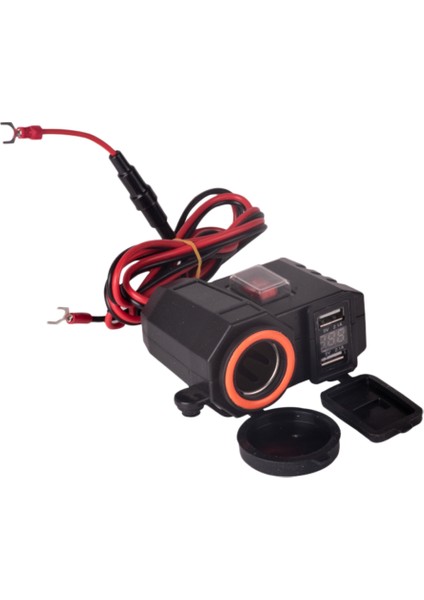 Lux USB Şarj Cihazı Voltaj Ölçer Çakmaklık Gidon ve Ayna Bağlantılı