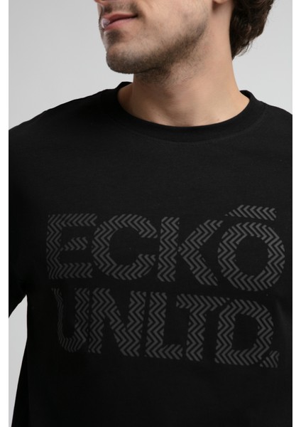 ECKO UNLTD Astorıa Siyah Bisiklet Yaka Baskılı Oversize Erkek Tshirt