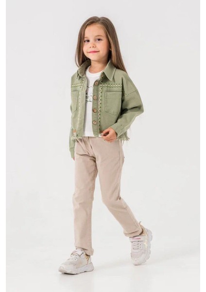 (5-8 Yaş) Nakışlı Cepli Kız Çocuk Ceketli Takım - Yeşil modelleri