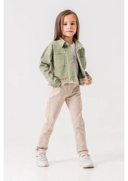 (5-8 Yaş) Nakışlı Cepli Kız Çocuk Ceketli Takım - Yeşil fırsatları