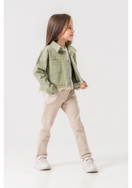 (5-8 Yaş) Nakışlı Cepli Kız Çocuk Ceketli Takım - Yeşil indirimleri