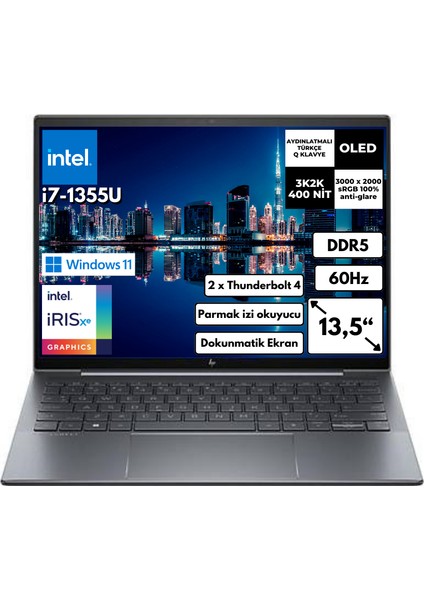 Dragonfly G4 I7-1355U 16-Gbddr5 256-GBDDR5SSD Windows 11 Pro 15.3" OLED Taşınabilir Bilgisayar 819Z6EABT1