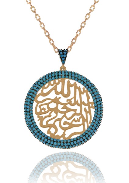 Turkuaz Taşlı Bismillahirrahmanirrahim Gümüş Kolye modelleri