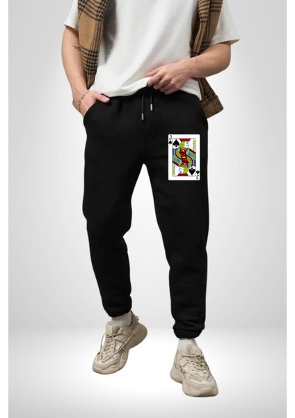 Jack Of Spades Klasik Iskambil Kartı Grafiği Erkek Kadın Siyah Lastikli Bel Paca Eşofman Altı