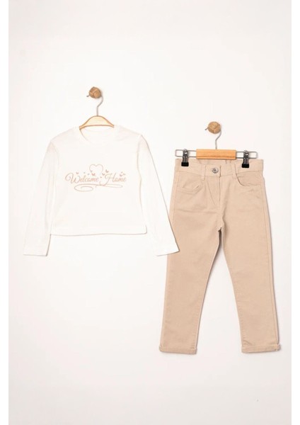 (5-8 Yaş) Nakışlı Cepli Kız Çocuk Ceketli Takım - Pudra fiyatları