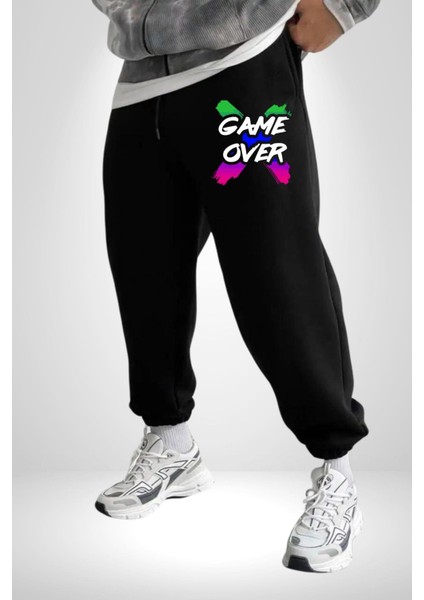 Game Over Oyun Bitti Erkek Kadın Siyah Lastikli Bel Paca Eşofman Altı