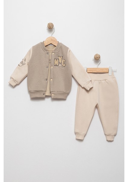 Erkek Bebek Taş 6 Ay 3'lü Takım Hırka Sweatshırt Jogger FV-15852TAS06A