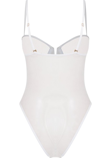 Viola Destekli Push Up Tül Bodysuit Beyaz