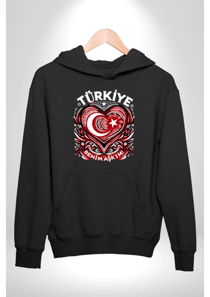 Türkiye Ay Yıldız Kırmızı Beyaz Kalp Erkek Kadın Siyah Dijital Baskılı Kapüşonlu Sweatshirt Hoodie fırsatları